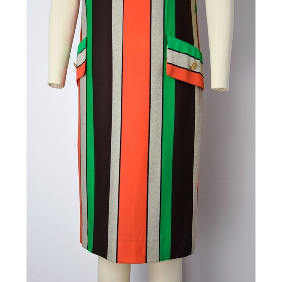 1960s Striped Shift Dress Size Medium Large 60s Mod Dress Wide Stripe Dress - Picture 6 of 9